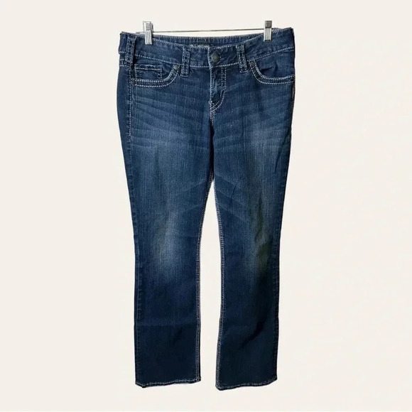 0499W. SILVER DENIM FLUID JEANS SIZE‎ 30 DARK WASH BOOTCUT MID SLIM SUKI STYLE - Picture 2 of 10